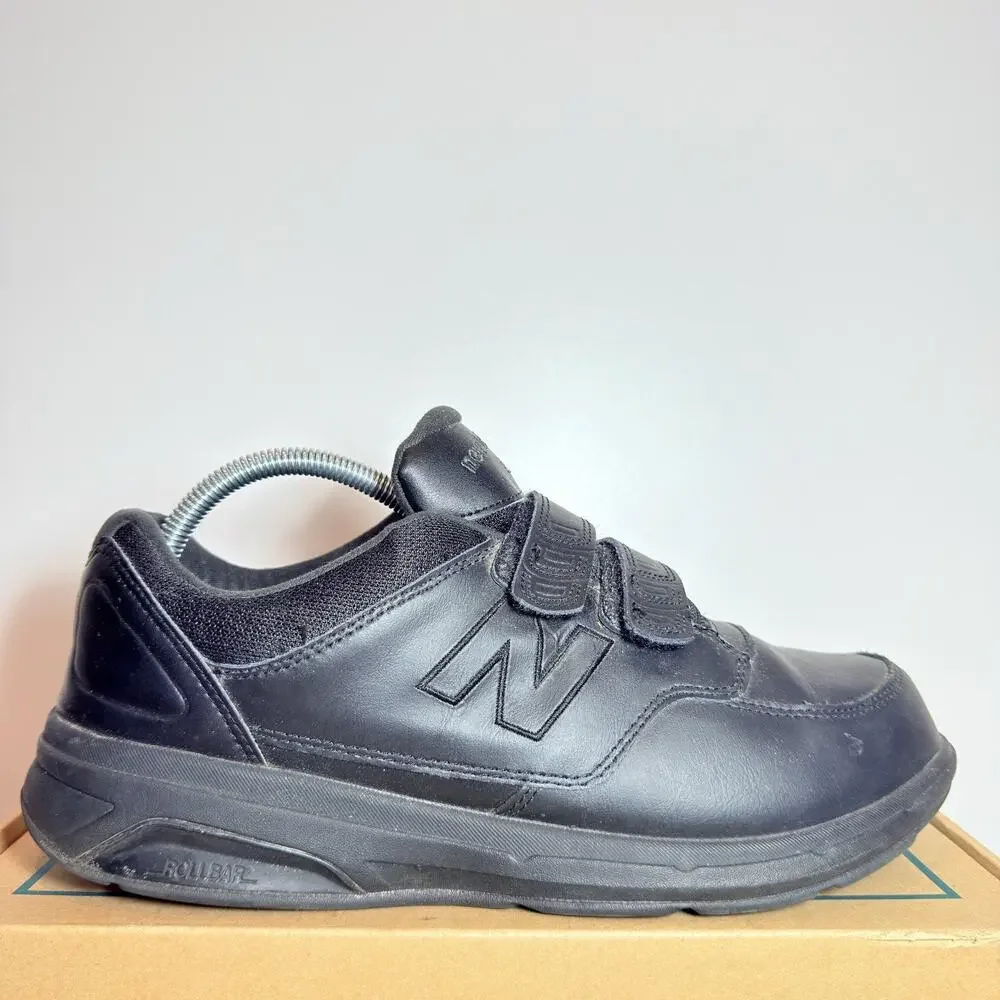New Balance 813 Mens Size 9 Black Leather Walking Dad Shoes Hook Loop Sneakers